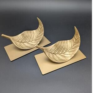 Ikea Markniva Leaf Decorations Gold Gilt Cast Metal Shelf Decor Bookends Pair 2